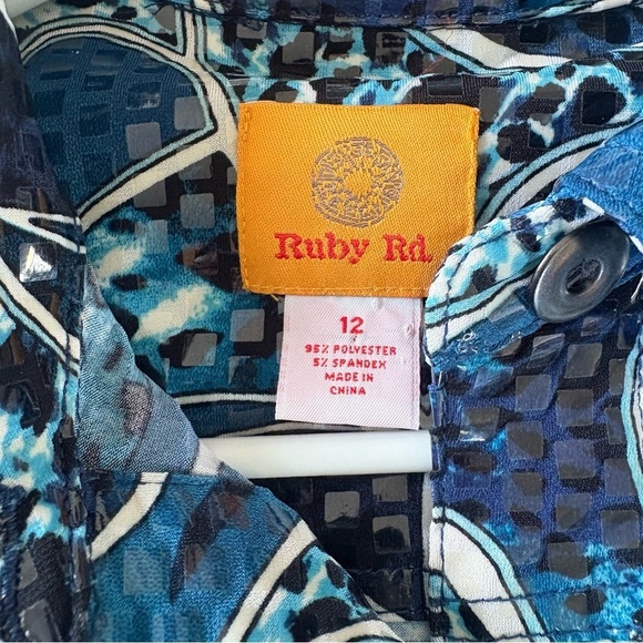 Retro Ruby Road Sz 12P Women's Blue Light Weight Jacket Shiny Button Up Pockets - Picture 7 of 11